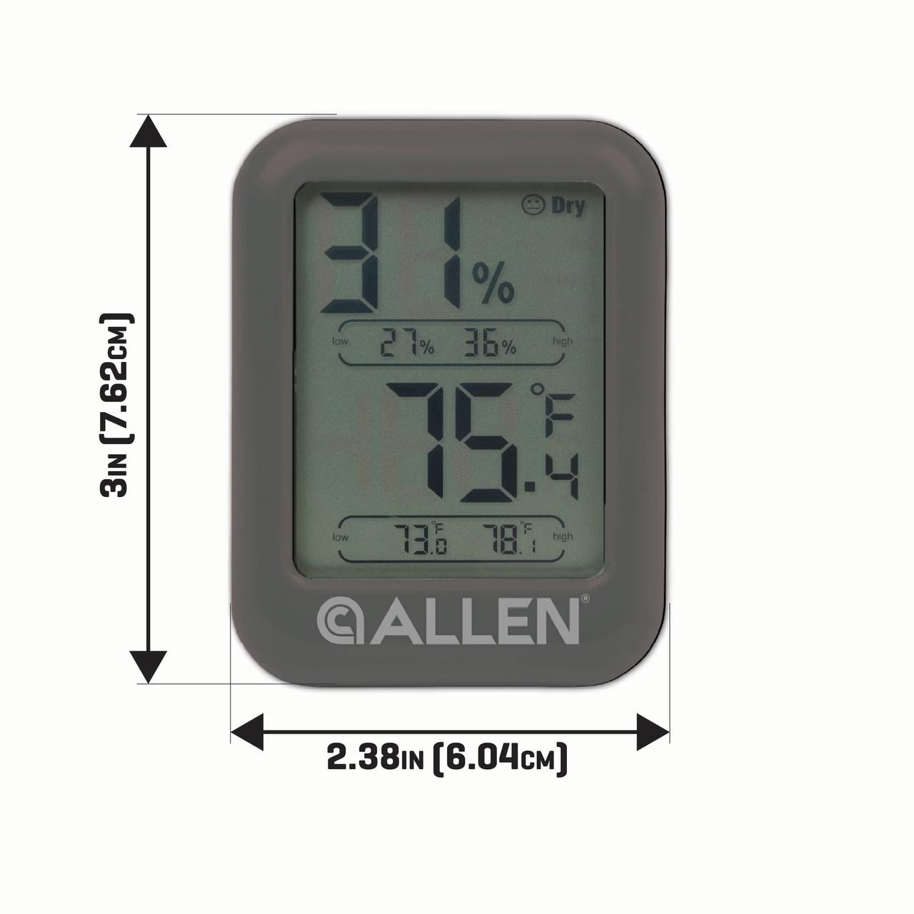 Allen Company Digital Electronic Hygrometer, Gray, Includes 1 AAA Battery, Fahrenheit & Celsius Measurements