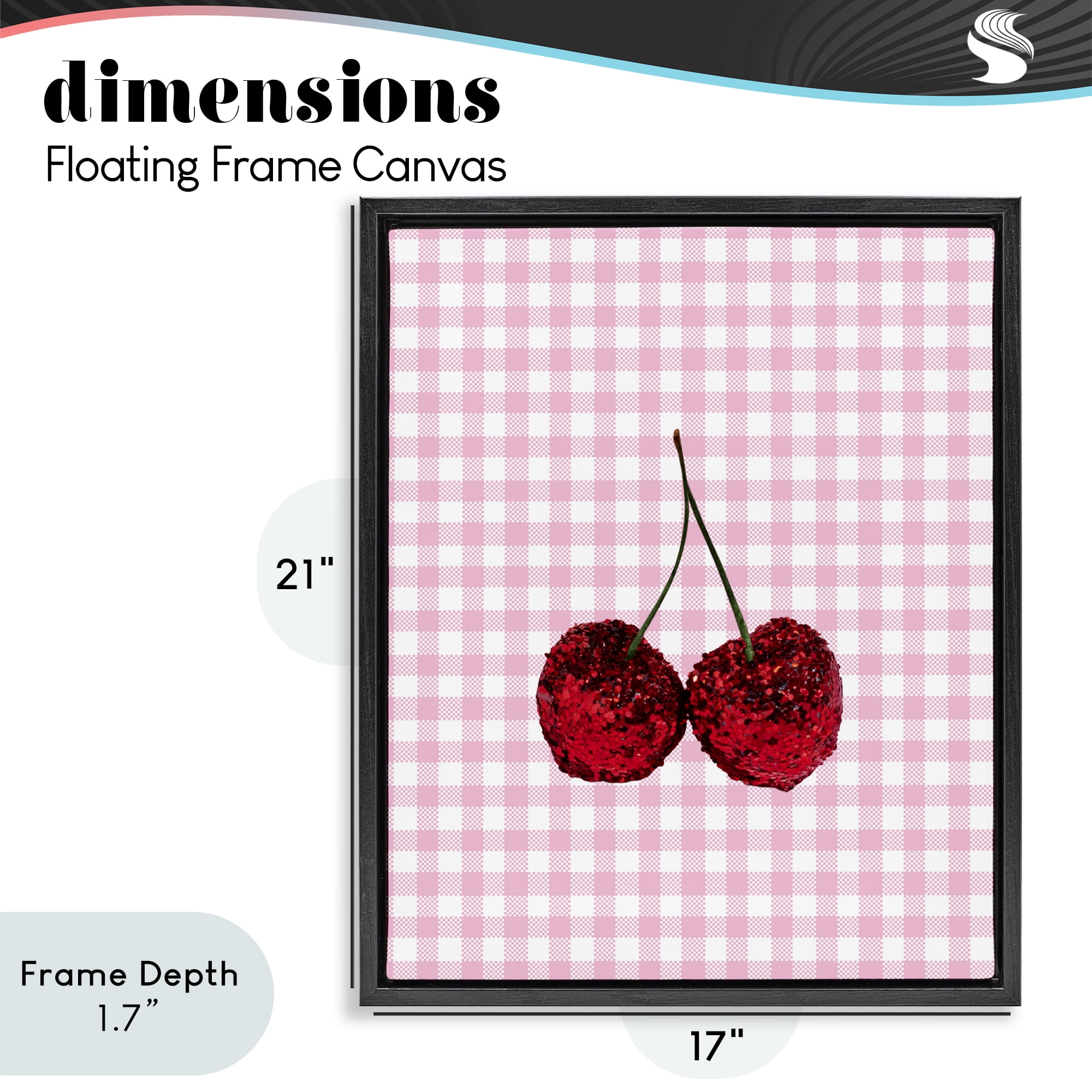 Stupell Industries Glitter Cherry on Pink Gingham Black Framed Floater Canvas Wall Art, design by LISH Creative