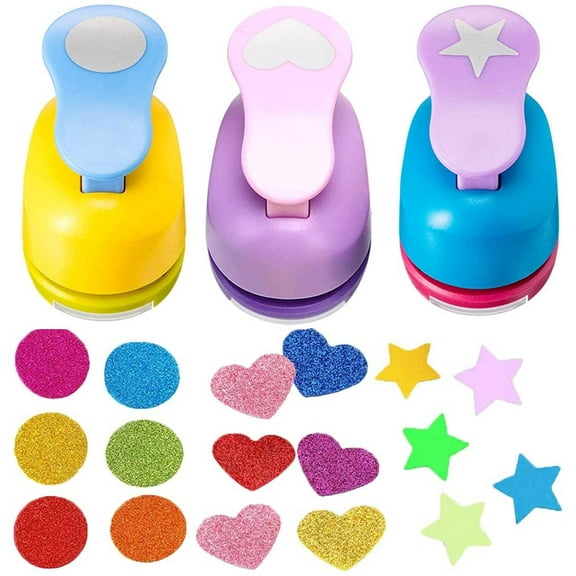 Craft Holes Punch Set, 3Pcs 1 Inch Paper Punchers with Heart, Star, Circle Hole Punch Shapes, DIY Handmade Craft Punch Scrapbook Office Supplies for Paper Crafts Valentine's Day Christmas Card Making