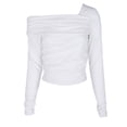 thumbnail image 3 of Camisetas Fruncidas Camisa Y2K Top Corto Con Un Hombro Descubierto Manga Larga Mujer Slim Fit Sexy Color Sólido Traje Diario Calle, 3 of 9