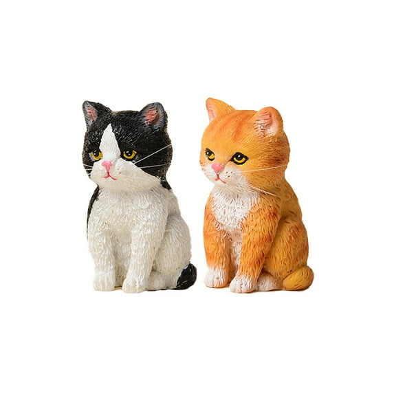 2Pcs Resin Mini Cat Figurines Ornament,Miniature Desk Accessories - Perfect Cute Cat Gift for Cat Lovers,Style D