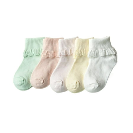 

CenturyX 5Pairs/Lot Toddler Muti Color Infant Baby Girl Ankle High Socks Kids Girls Ruffles Lace Cotton Non Skid Socks with Grip for 0-6Y Multicolor 1-3 year