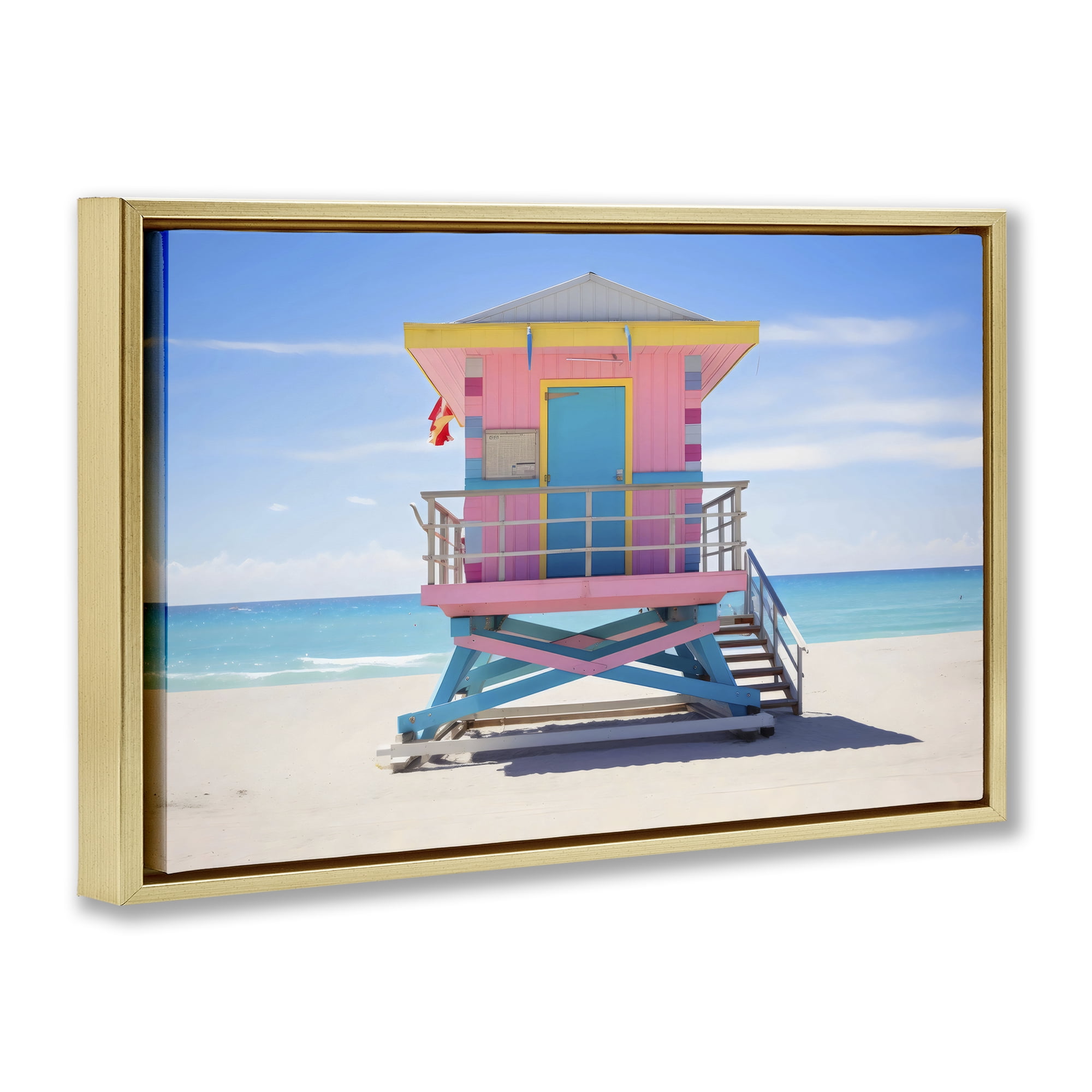 Stupell Industries Pastel Lifeguard Hut on Beach Gold Framed Floater Canvas Wall Art, design by Creative Studio