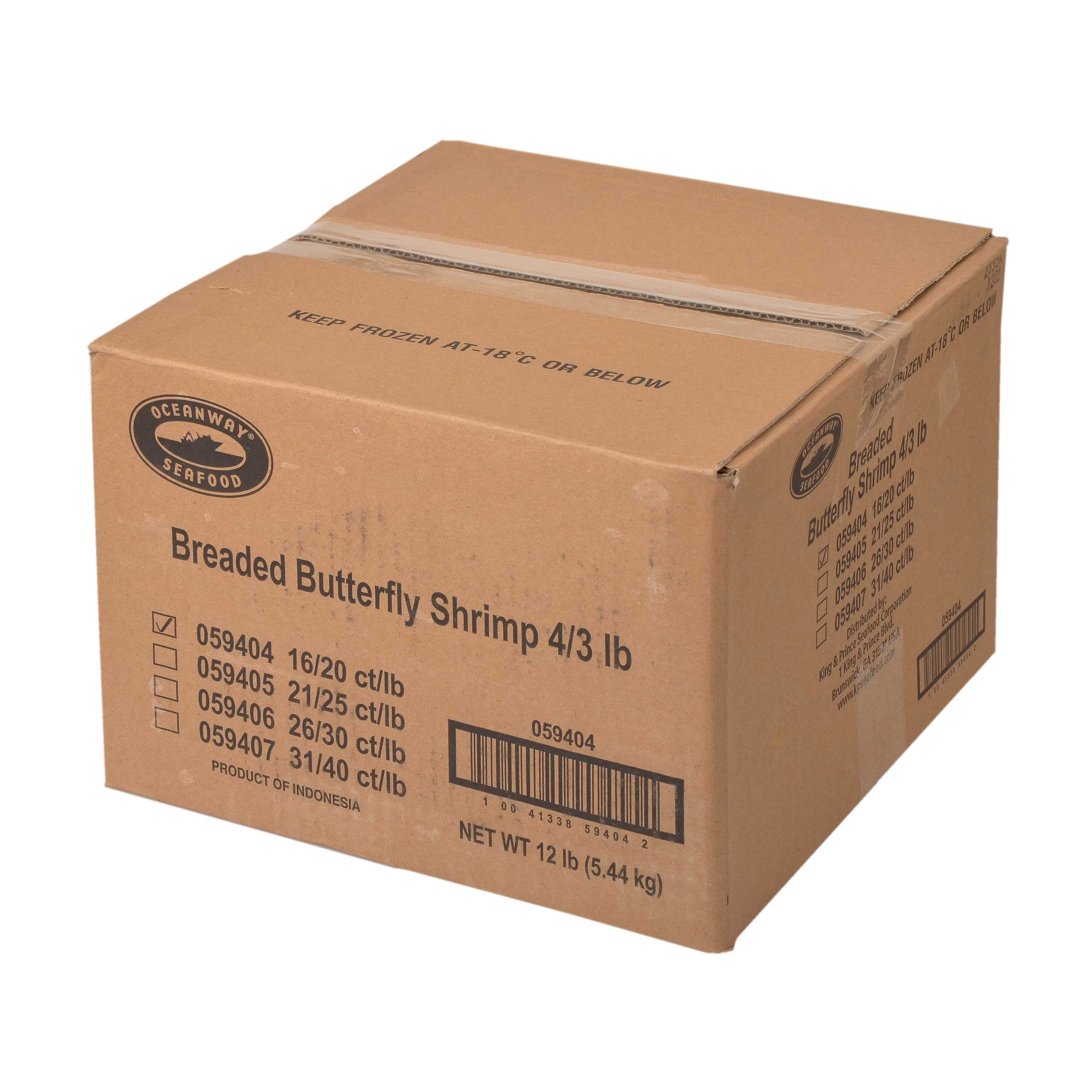 Oceanway Seafood Butterfly Breaded Shrimp - 16/20 Count, 3 Pound - 4 per case.