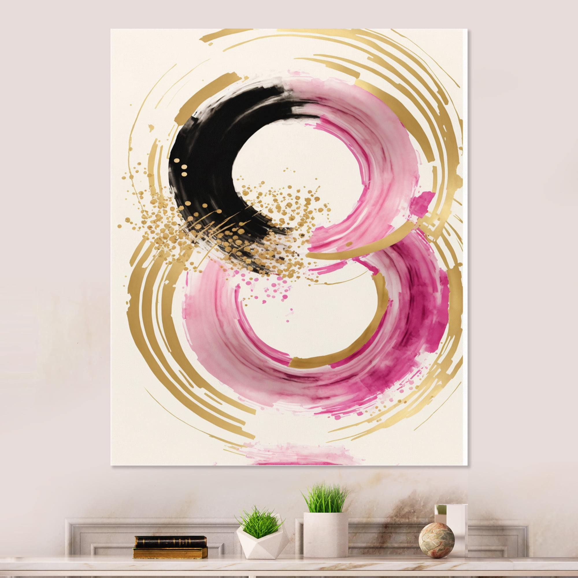 Designart Pink And Gold Curves II Canvas Wall Art