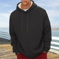 thumbnail image 3 of Fleece Pullover Winter Men Hoodie Velvet Lined Drawstring Loose Long Sleeves Thermal Plus Size Mid Length Top Lambswool Hoodie, 3 of 8
