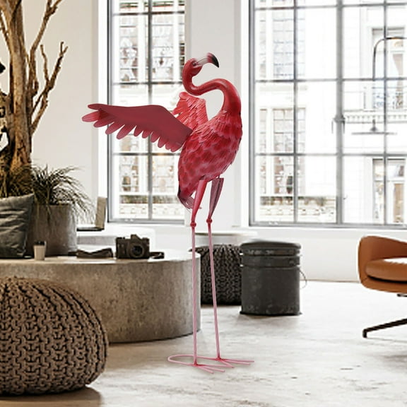 DENEST Iron Flamingo Garden Statue Pink Sculpture Decor Yard Art for Wedding Mall Park