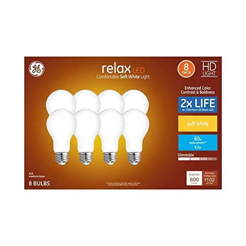 Ge Relax 8 Pack 60 W Equivalent Dimmable Warm White A19 Led Light Fixture Light Bulbs Walmart Walmart 