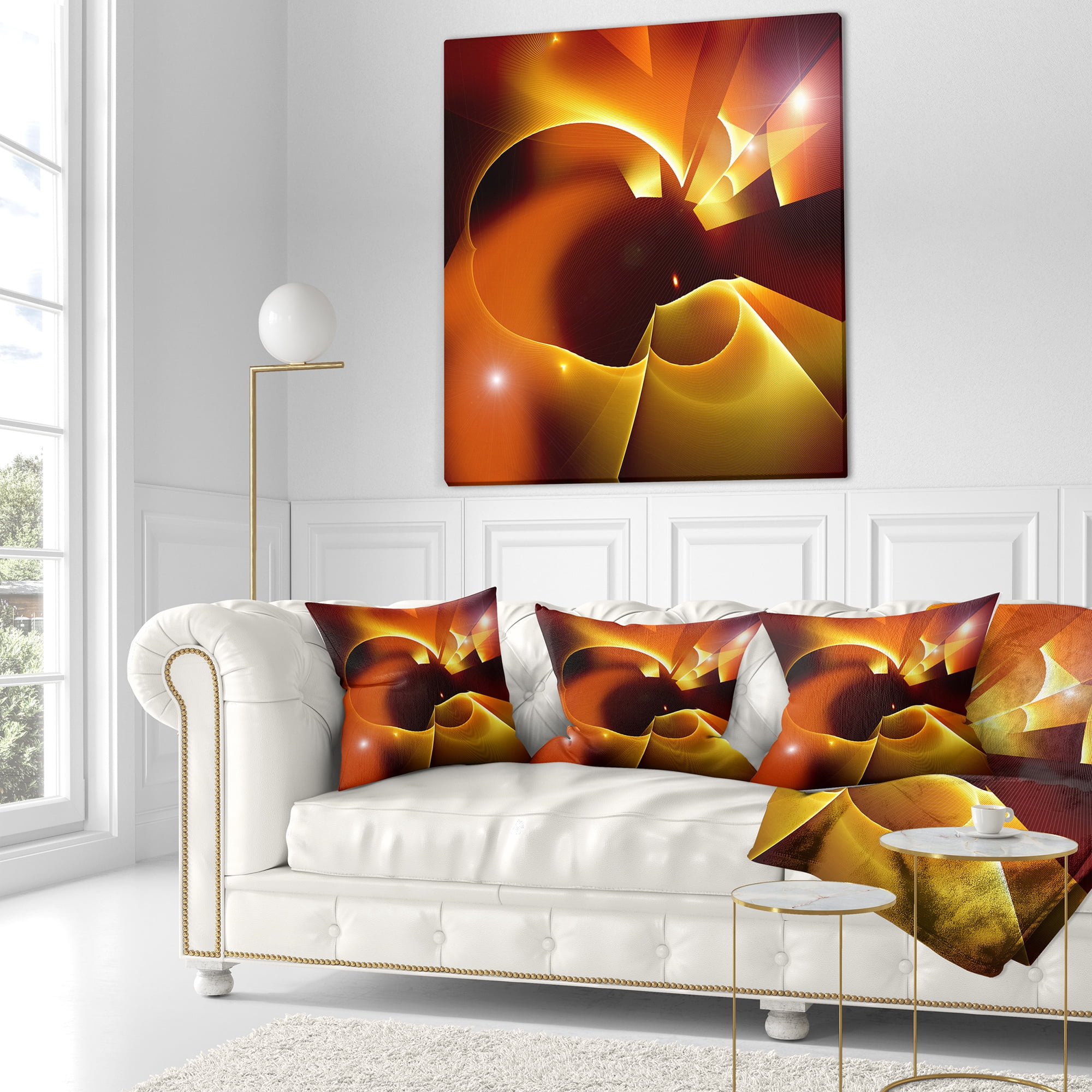Designart Warm Yellow Red Fractal Design - Abstract Throw Pillow - 16x16