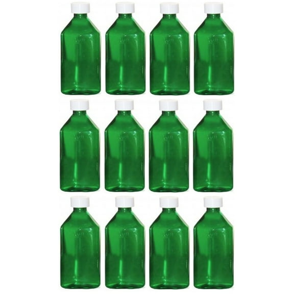 Pharmacy Bottle - Oval Plastic Bottle - 6 oz - Green - Child Resistant Caps - 12 pcs (Medicine Bottle, Prescription Bottle, Liquid Medicine) by Sponix BioRx