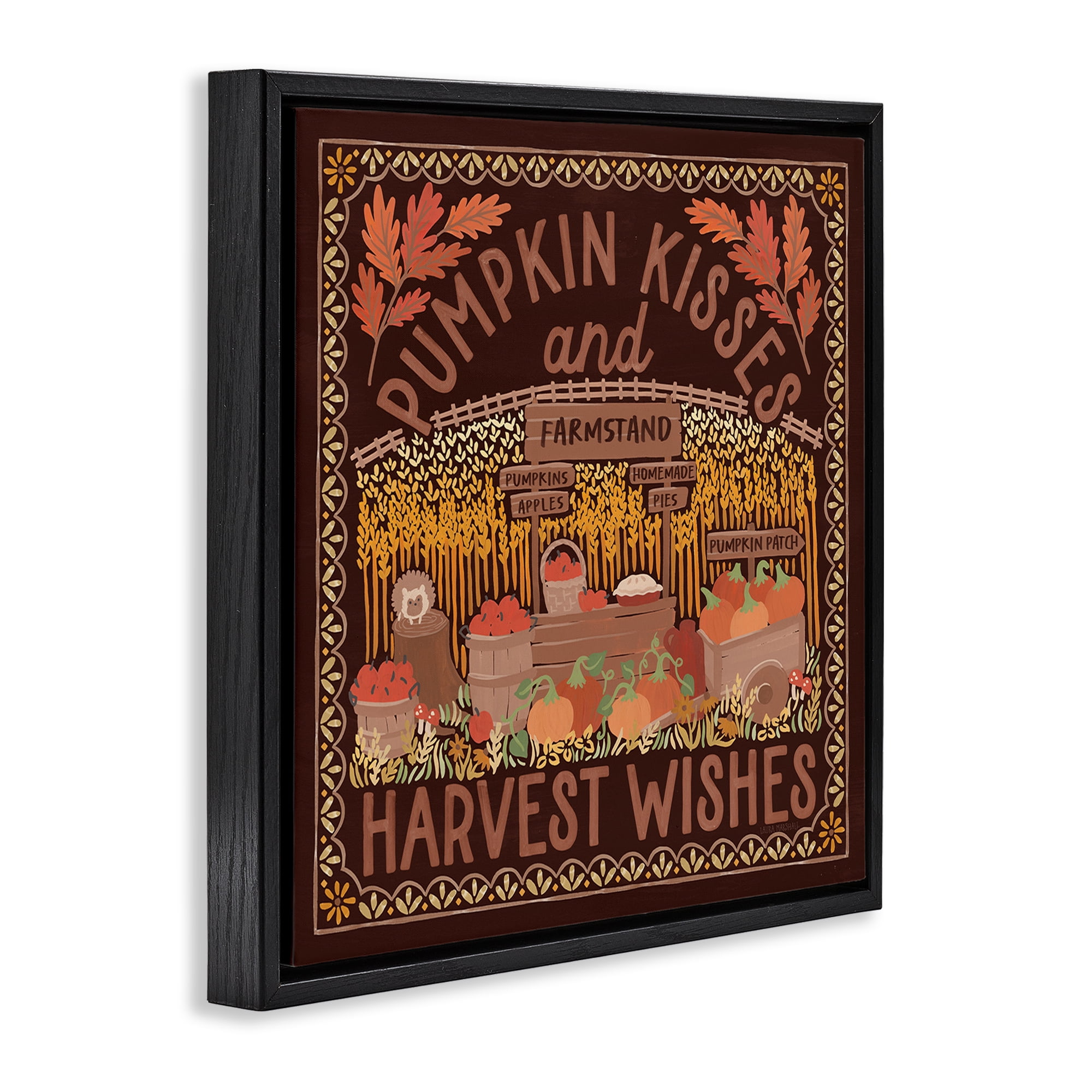 Stupell Industries Autumn Harvest Wishes Landscape Painting Black Floater Framed Art Print Wall Art, 18 x 18