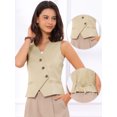 thumbnail image 2 of DARING DIVA Womens Sleeveless Suit Vest V-Neck Button-Down Blazer Waistcoat M Khaki, 2 of 7