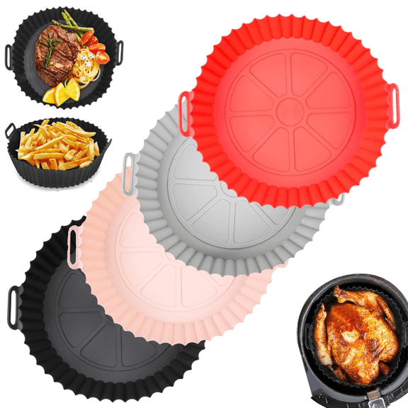 4 Pack Air Fryer Silicone Liners Pot, Air Fryer Silicone Basket Bowl, Replacement of Flammable Parchment Paper, Reusable Baking Tray Oven Accessories