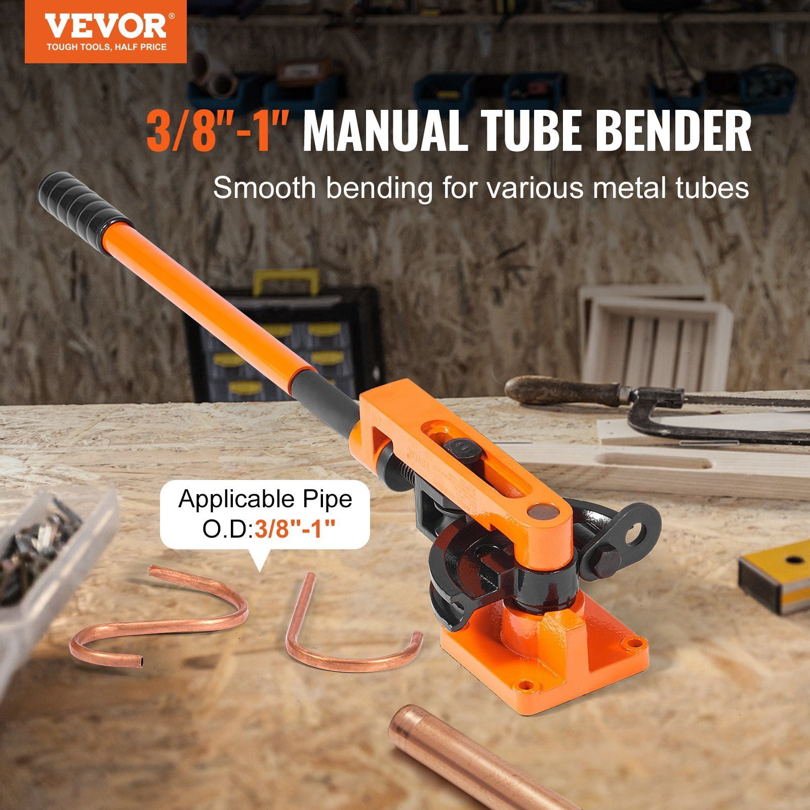 7-in-1 Tube Bender Tool for 3/8" to 1" Pipes - 180° Manual Pipe Bender for HVAC, Refrigerator & Auto Repair - Copper/Aluminum