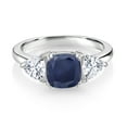 thumbnail image 2 of Gem Stone King 925 Sterling Silver Blue Sapphire and White Moissanite 3 Stone Engagement Ring for Women (2.94 Cttw, Gemstone September Birthstone, Available in Size 5, 6, 7, 8, 9), 2 of 3