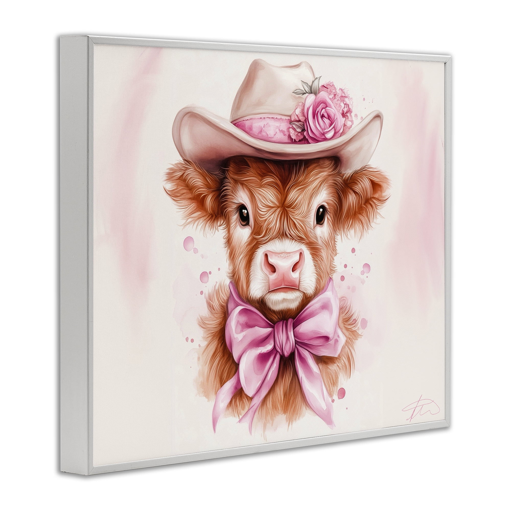 Pretty In Pink Cow White Framed Giclee Art, design by Shawna Stewart