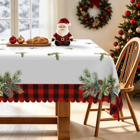 Nanqianyi Christmas Plaid Rectangle Tablecloth,52x70 Inch,Waterproof Stain Resistant Table Cover For Holiday Dinner Party