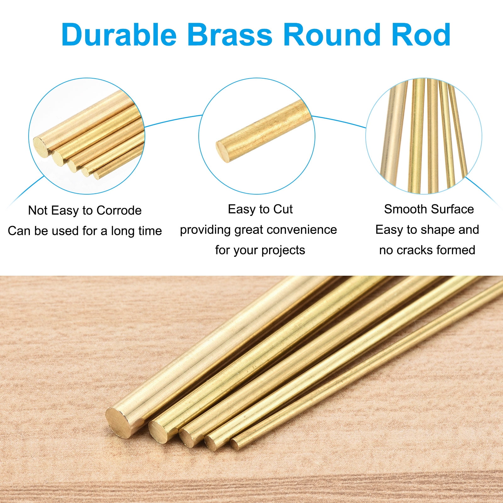 Unique Bargains Brass Round Rod, Lathe Bar Stock H62 Brass for Craft 1.5mm x 8"