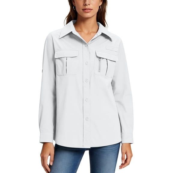 BLVB Women's Upf 50 Long Sleeve UV Sun Protection Shirts Outdoor Fishing Hiking Travel Button down Shirts