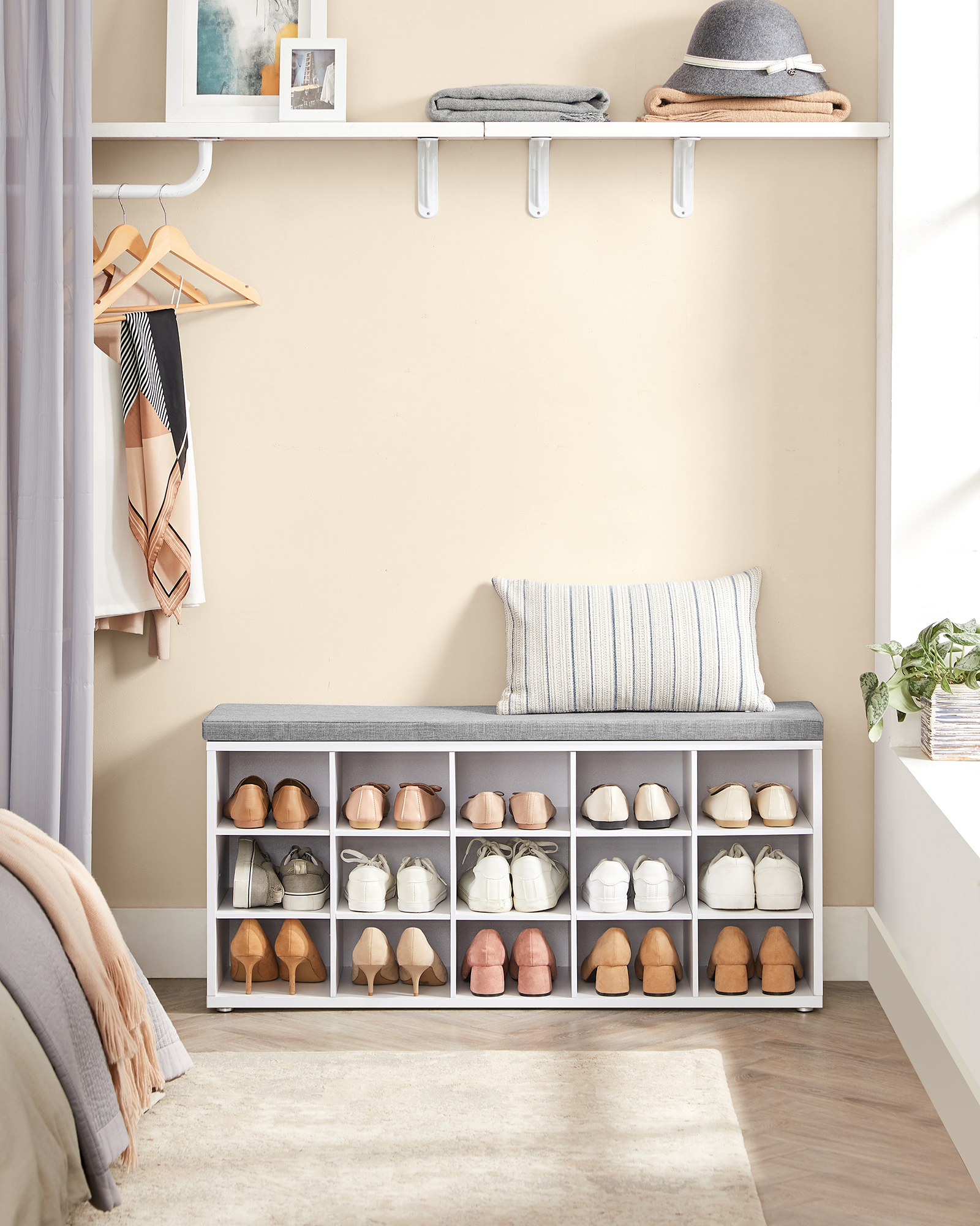 Vasagle Shoe Rack Bench with Cushion, White photo 3