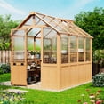 thumbnail image 5 of Erommy 6'x8' Outdoor Wooden Greenhouse, Walk-in Green House with Thickend PC Panel, Adjustable Windows, 12/16 Plant Hooks and Lockable Door for Garden,Backyard, 5 of 10