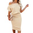 thumbnail image 1 of Aiyino Robe Midi Moulante Décontractée de Soirée à Manches Courtes Côtelées pour Femmes, Épaules Dénudées, 2TG Bleu Royal, 1 of 8