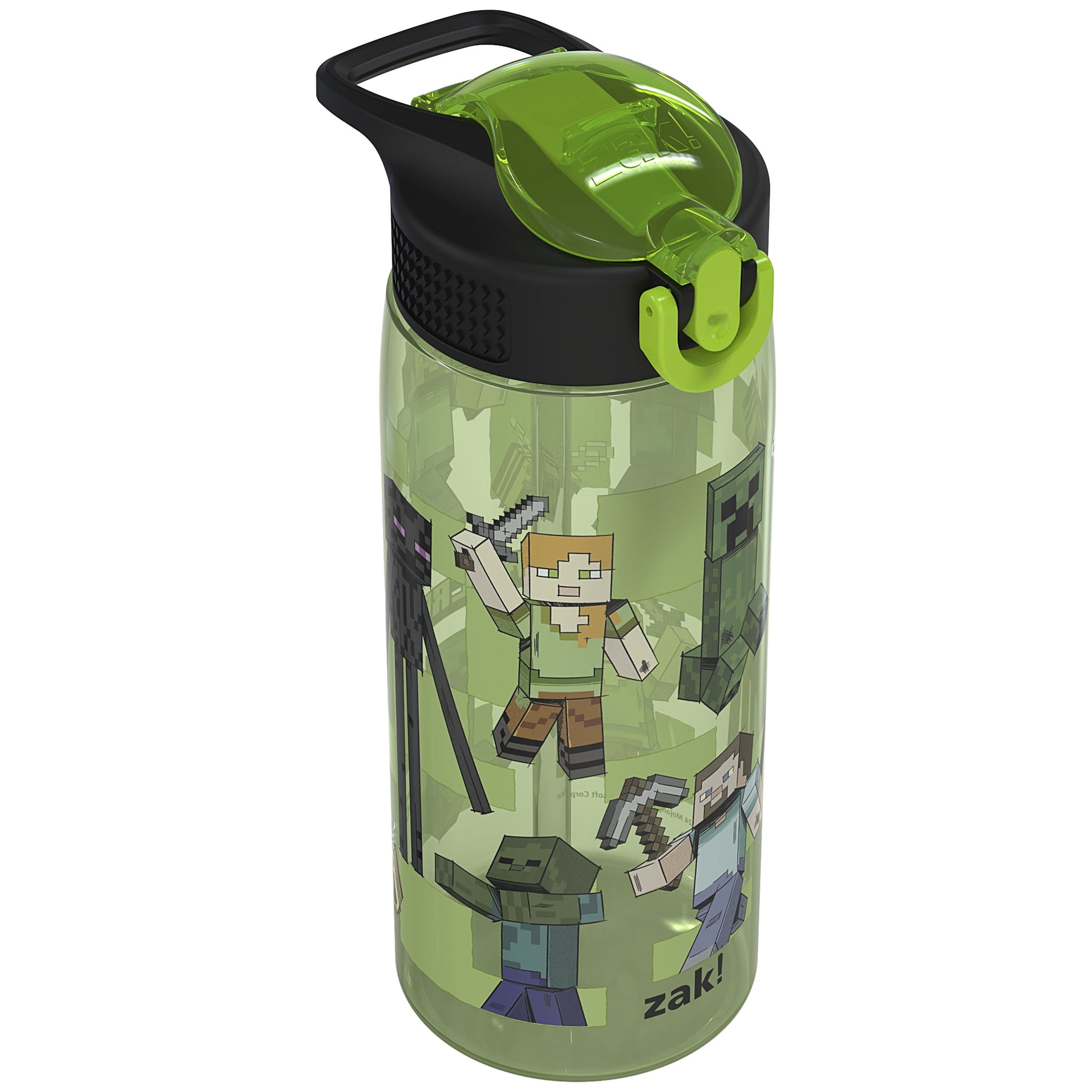 Zak Designs 25oz Minecraft Kids Straw Water Bottle, Durable Plastic Park Bottle with Easy-Open Locking Spout Cover for Travel, Built in Carry Handle