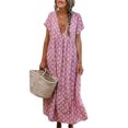 thumbnail image 2 of ITFABS Robes Décontractées à Manches Courtes pour Femmes, Imprimé Floral, Maxi, Amples, Robes de Plage, 2 of 6