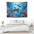 thumbnail image 3 of ONETECH  Funny Dolphin Tapestry Blue Sea Ocean Underwater Fish Coral Tapestry Marine Life Creature Tapestry Wall Hanging for Kids Children Bedroom Living Room Dorm Wall Art Home Decor, 3 of 7