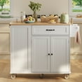 thumbnail image 6 of Noelse Large Kitchen Island Cart with Trash Can Storage, Rolling Kitchen Island on Wheels with Drop Leaf, White, 6 of 7