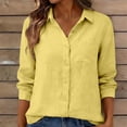 thumbnail image 2 of Chuancc Womens Button Down Shirt Linen Button Up Shirts for Women Long Sleeve Summer Shirt Collared Blouse Linen Tops Yellow 2XL, 2 of 4