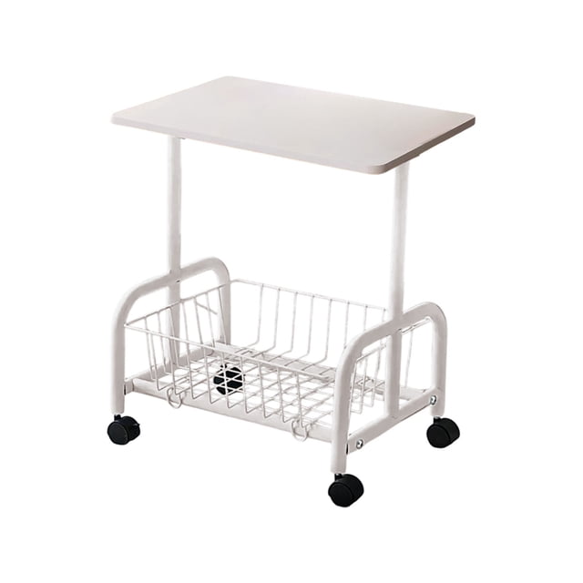A-085 Chariot Roulant Compact Blanc avec Table Table d'Appoint Mobile de Rangement avec Étagères en Treillis Table Basse de Rangement Ouverte pour Petit Espace Panneau en Bois Robuste 21.26X16.93X11.81 Pouces 6.61 Lb
