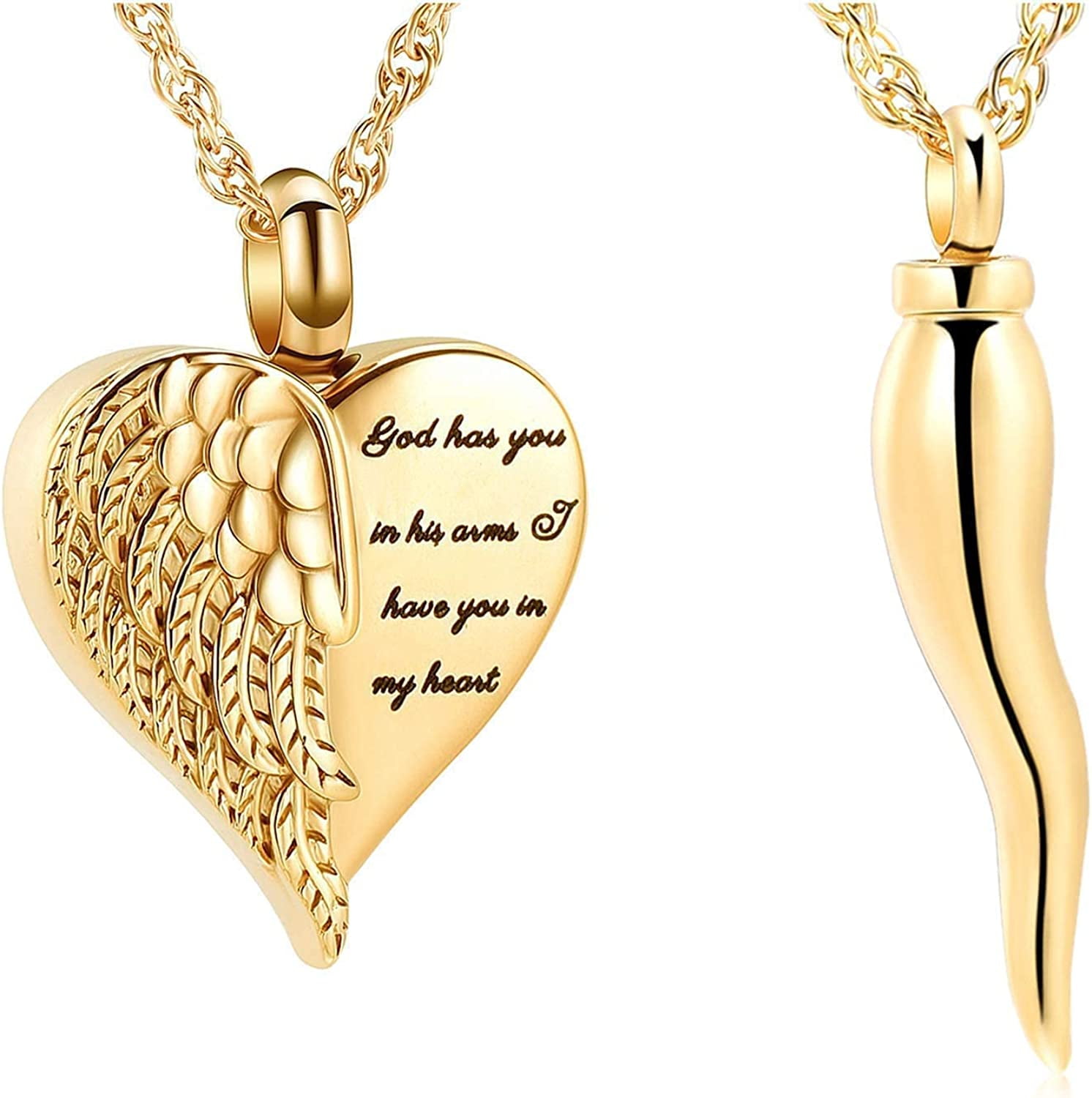 2 Pack Cremation Jewelry Heart Urn Necklaces Angel Wing Heart Dream