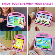 PUTECCH 10 inch Kid Tablet, Android 14, Quad Core CPU 5GWifi+Wifi6, 6GB RAM+64GB ROM, 6000mAh, Tablet Case, Pink