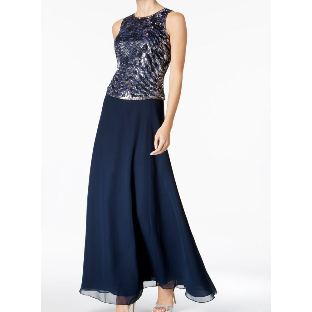 J Kara - J Kara NEW Navy Blue Womens Size 12 Sequin-Embellished Chiffon Gown - Walmart.com