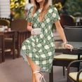 thumbnail image 3 of Naloa Daisy Plaid Green Print Womens Summer A-Line Dress with Pockets,Short Sleeve Dresses,Flowy Beach Swing Dress for Vacation Travel, 3 of 6