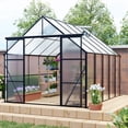 thumbnail image 2 of 8x10 FT Greenhouse for Outdoors, Heavy Duty Polycarbonate Greenhouse with Roof Vent and Sliding Door, Aluminum Large Walk-in Greenhouse for Outside Garden Backyard, Black, 2 of 6