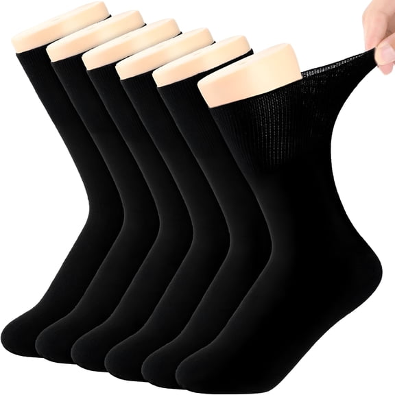 FLORNIX 6 Pairs Non Binding Loose Fit Ankle Socks - Seamless Wide Thin Crew Socks with No Elastic Top for Men and Women Black Womens Socks, Plus