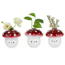 Glasseam Set of 3 Glass Mushroom Bud Vases with Facial Expressions - Cute Mini Flower Vases for Home, Table, or Room Decor - Unique Emotional Support Gift Idea for Women