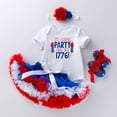 thumbnail image 2 of UngA Baby Fourth of July Outfit Girl Birthday Outfit American Flag Romper+Ruffle Tulle Skirt+Headband Independence Day 3Pcs Set (White,18-24 Months), 2 of 4