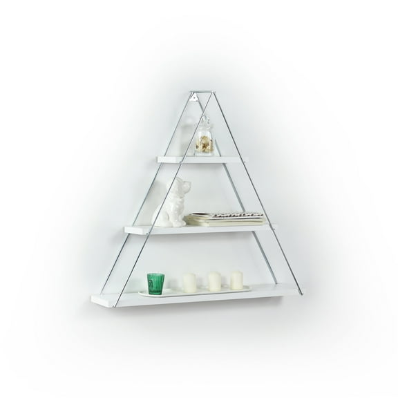 Display Shelves Moset Floating Wall Decor Wall Mounted Rustic Decorative Hanging Metal Bracket Triangle Shelf for Books, White/Chrome,Shelving Units