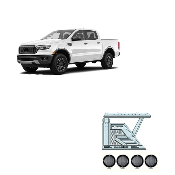 Black Horse Off Road Armour II Roll Bar W/Basket Kit Black Compatible with 2019-2023 Ford Ranger-AR2-07BA3-PLFB