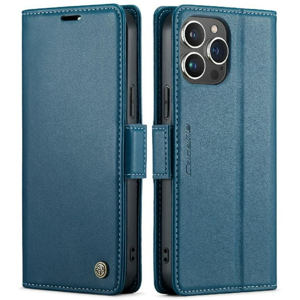 Funda tipo cartera iPhone 15 Pro con cierre magnético, RFID, tarjetero, soporte, carga inalámbrica
