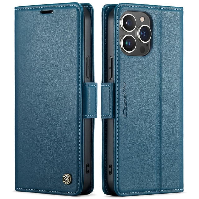 Funda tipo cartera iPhone 15 Pro con cierre magnético, RFID, tarjetero, soporte, carga inalámbrica