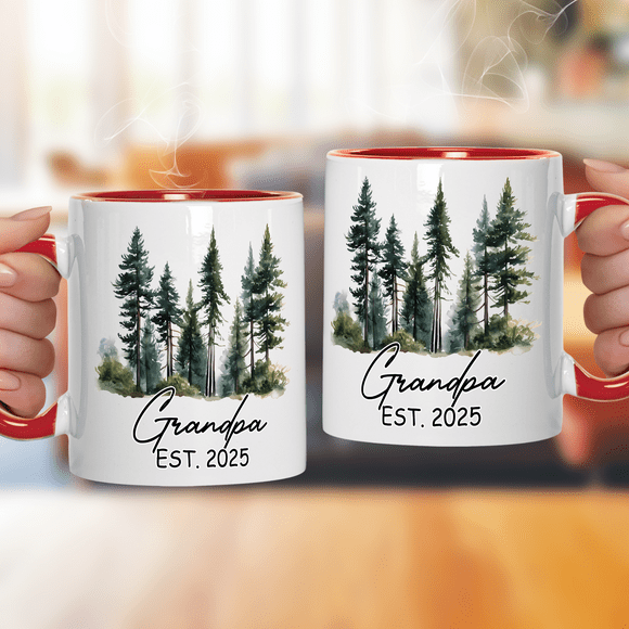 Lotusprinthandmade Personalized Grandpa Grandma 2025 Maroon Accent Mug (15oz) (Made In US), Gift for Grandparents