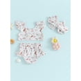 thumbnail image 4 of Bslissey Toddler Baby Girl 3Pcs Swimsuit Cute Print Fly Sleeve Tops + Elastic Ruffle Shorts + Headband 6M 9M 12M 18M 24M 3T Infant Sweet Bikini Set Summer Bathing Suits, 4 of 9