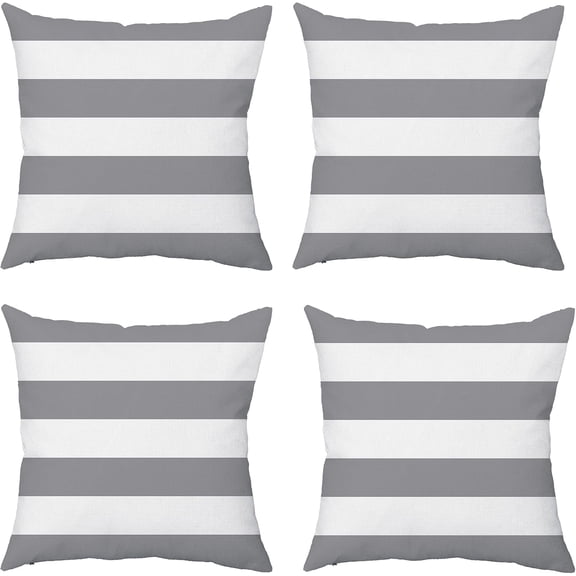 Gyulin Set of 4 Silver Grey/Gray & White Striped Outdoor Throw Pillow Covers 18x18 Inch - Waterproof Decorative Cushion Cases for Patio, Garden, Balcony & Couch