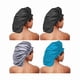 thumbnail image 1 of wonima11 4 Pack Premium Collection Super Jumbo Shower Cap Extra Large Shower Caps for Braids Shower Bonnets Women Waterproof Hair Caps for Spa Salon Shower Hat (X-Large, Black,Black,Blue,Gray), 1 of 1