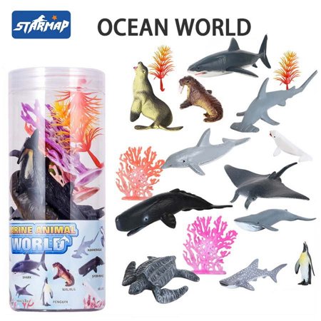 Sea Animal Toy Set,12 pcs Animal Sea Figures Ocean Toy for Kids, Realistic Set for Sea Lovers, Includes Great White Shark, Dolphin, White Shark, Whale for Age 3+For Kids Birthday Party