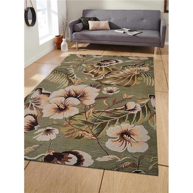 5 x 8 ft. Hand Tufted Wool Floral Rectangle Area Rug, Green